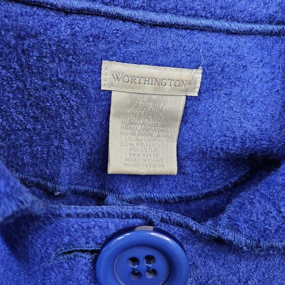 Worthington Jacket Womens Medium Blue Wool Blend Button Peplum Short Sleeve Coat - Picture 4 of 6